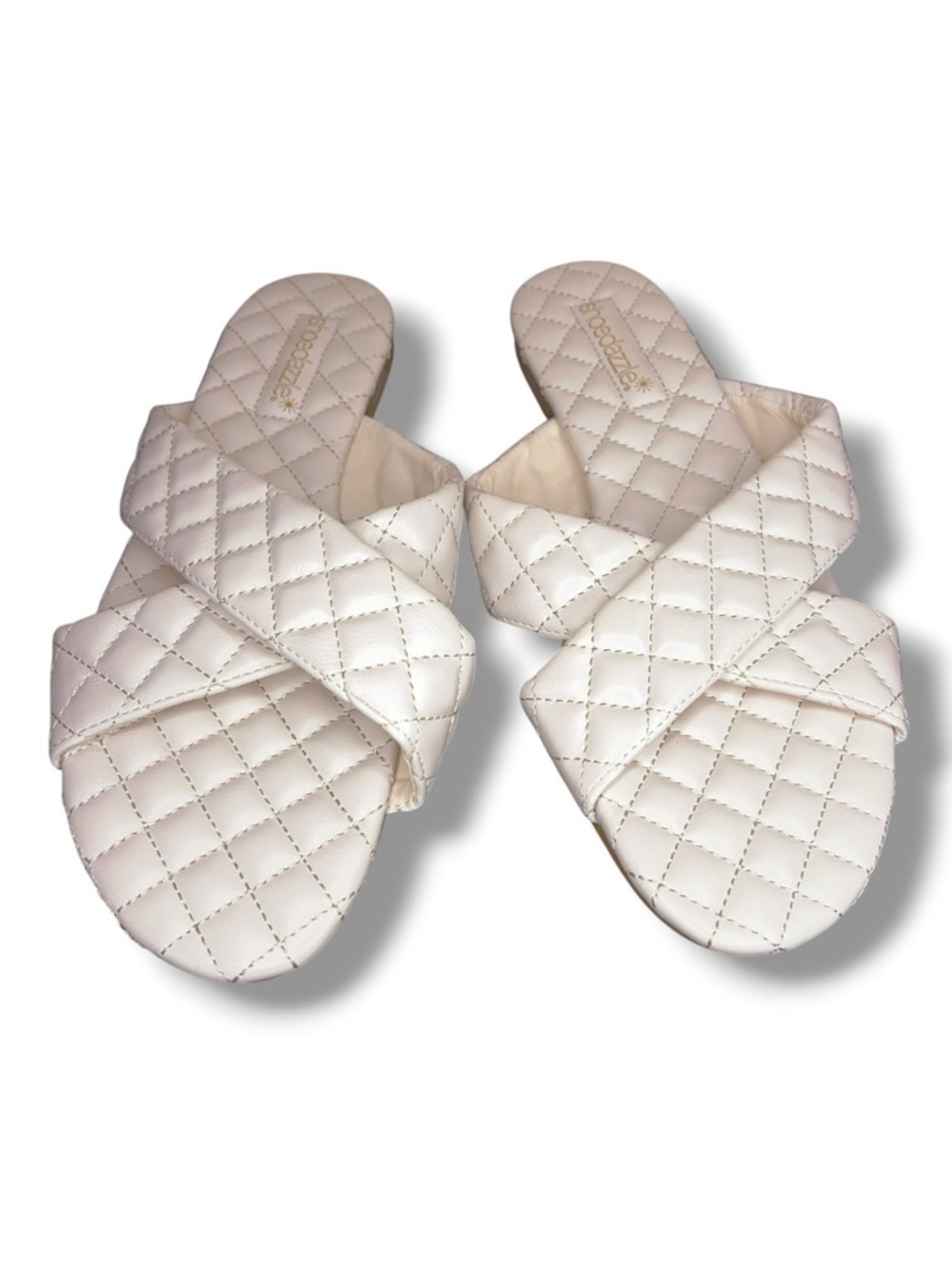 Size 10 Shoedazzle White Quilted Sandals Neutral Classic Casual Slip On